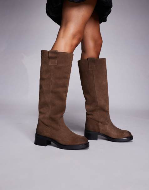 Steve Madden - Novi DK - Ruiterlaarzen met gesp in taupe suède - view 1