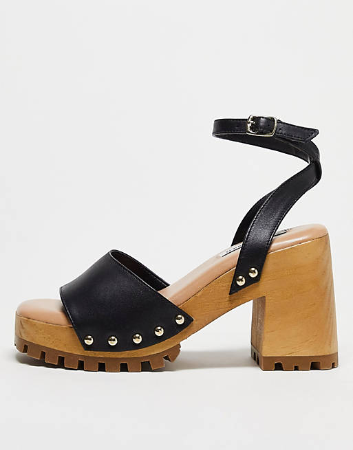 Steve Madden Ocala heeled clogs in black leather | ASOS
