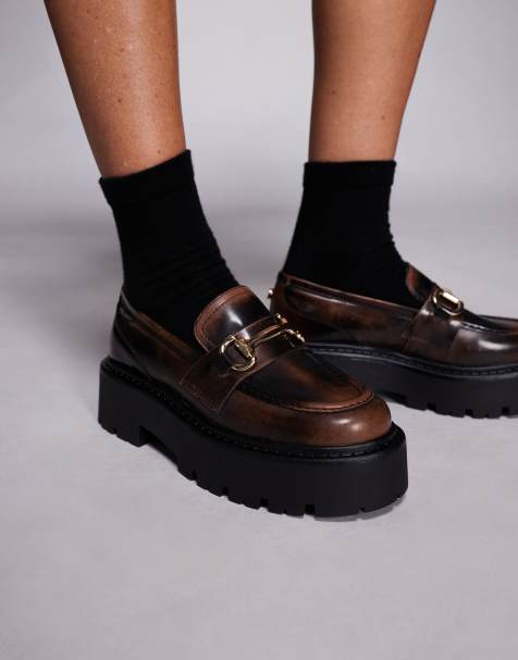 Steve Madden Occupy buckle detail chunky loafer in brown - view 1