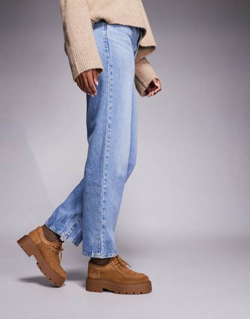 Steve Madden - Offsetter - Gyldenbrune og chunky loafers med snørebånd i ruskind, 4 af 4
