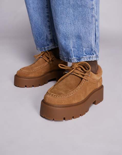 Steve Madden – Offsetter – Wildleder-Loafer zum Schnüren in Hellbraun mit dicker Sohle - view 1