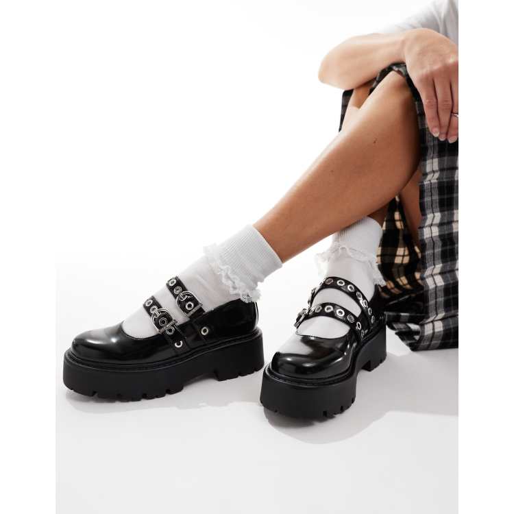 steve Madden Overt Double Strap Mary Jane in Black Leather ASOS