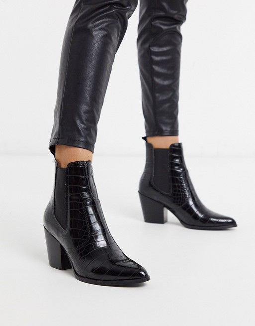 Steve Madden Patricia mid heeled ankle boots in black croc
