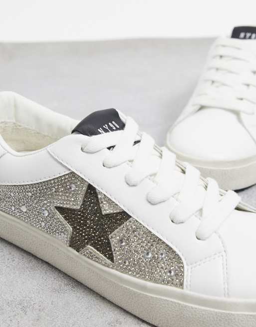 Steve Madden Philip sneaker in white with rhinestone trim ASOS