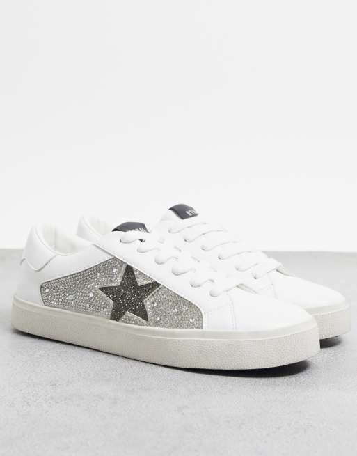 Steve Madden Philip sneaker in white with rhinestone trim ASOS