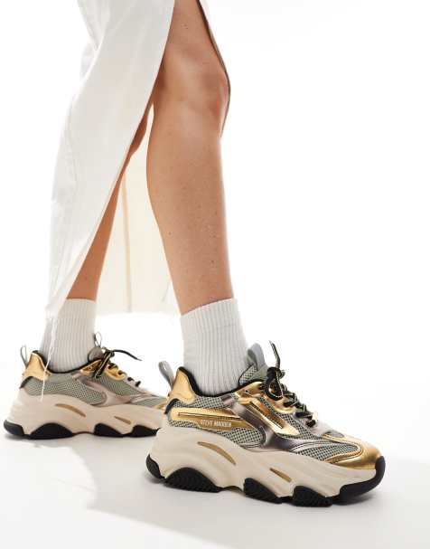 Steve Madden Possesion-E chunky trainers in gold metallic - view 1