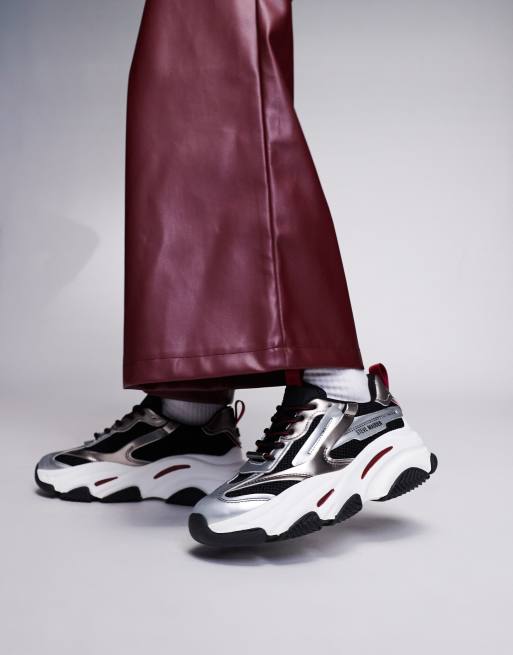 Steve Madden Possession chunky sneakers in pewter metallic