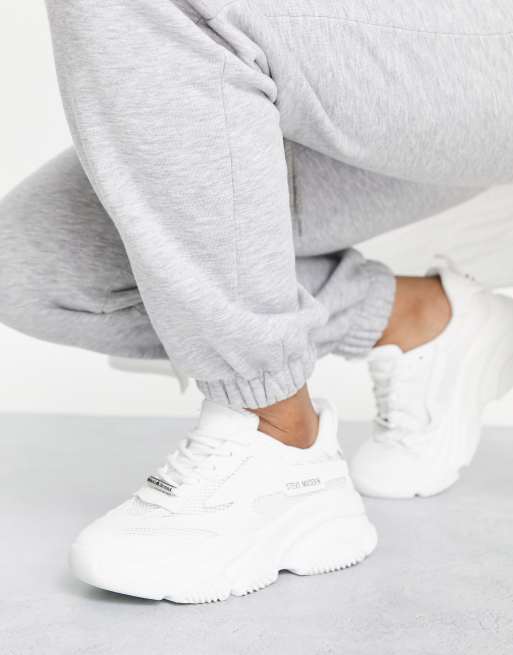 Steve Madden White & Silver Possession Sneakers