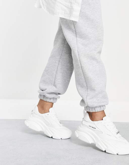 Steve Madden White & Silver Possession Sneakers