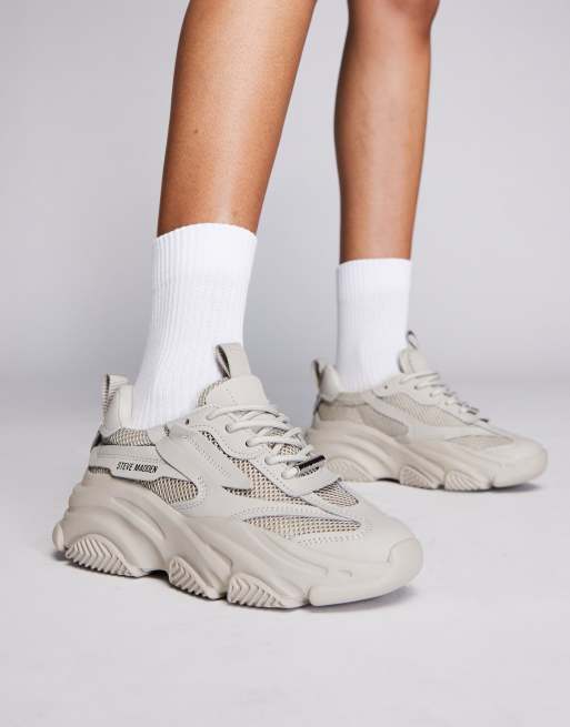 Steve Madden – Possession-E – Szarobeżowe buty sportowe na grubej podeszwie