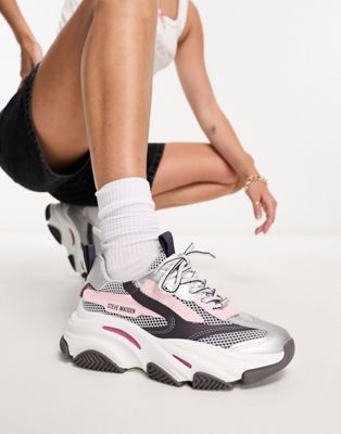 Steve Madden Possession trainers in pink and silver