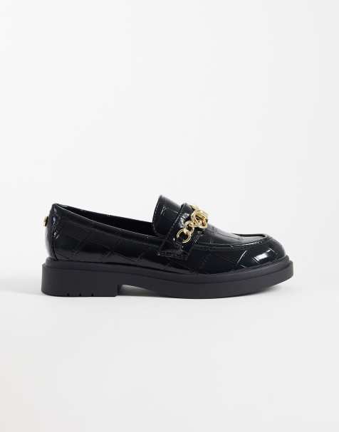 Steve Madden – Pre Launch – Loafer in Kroko-Schwarz mit goldfarbener Kette - view 1
