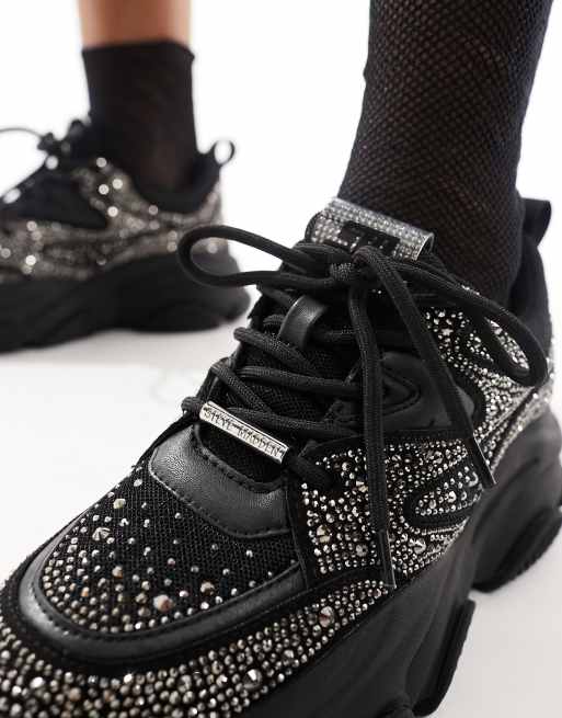 Steve Madden Privy rhinestone chunky trainers in black ASOS