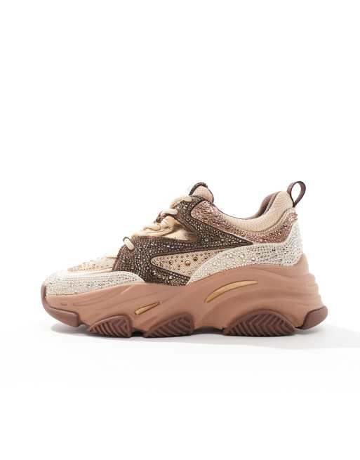 Steve Madden Privy rhinestone chunky trainers in cappachino