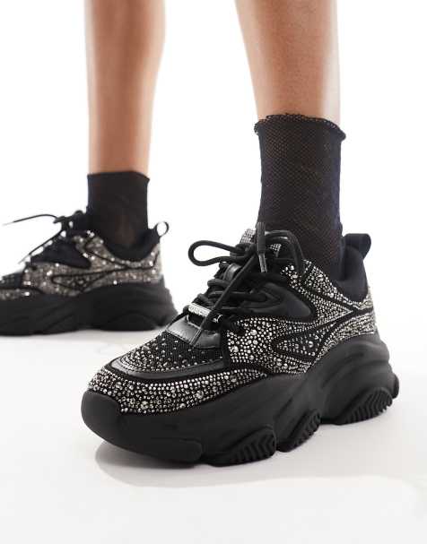 Steve Madden – Privy – Sneaker in Schwarz mit Strassbesatz und dicker Sohle - view 1