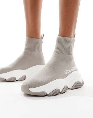 Steve Madden Prodigy knitted sock trainers in light taupe