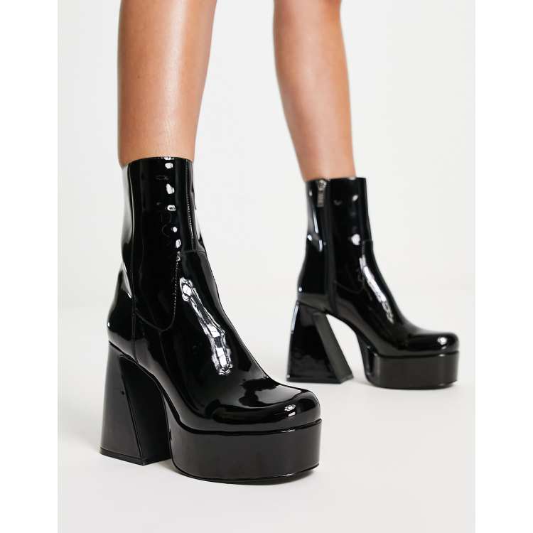 Steve Madden Profuse platform boots in black patent ASOS