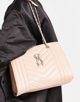 Steve Madden quilted chain handle tote bag in light pink