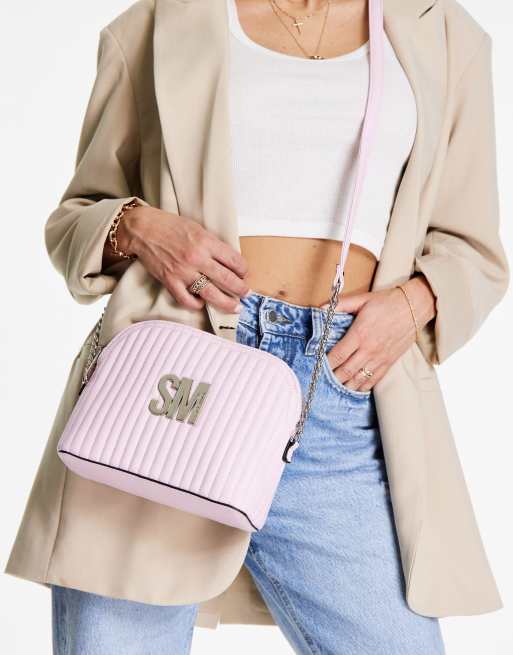 Steve Madden quilted chain strap logo cross-body bag in black