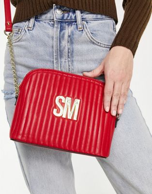 Steve Madden quilted chain strap logo crossbody bag in red