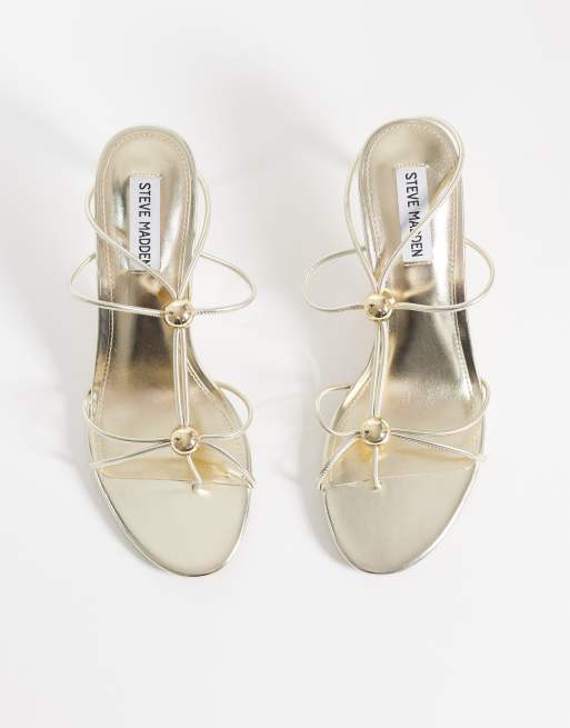Steve Madden Ramos heeled sandals with gold embellishment in gold, 2 of 4