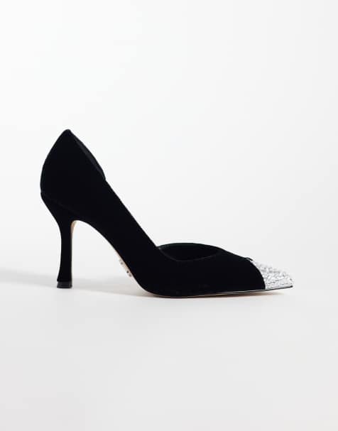 Steve Madden Refuel heeled pumps in black velvet with embellished toe detail - view 1