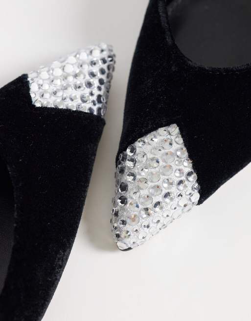 Steve Madden Refuel heeled pumps in black velvet with embellished toe detail, 3 of 4