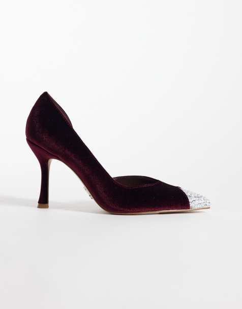 Steve Madden Refuel heeled pumps in burgundy velvet with embellished toe detail - view 1