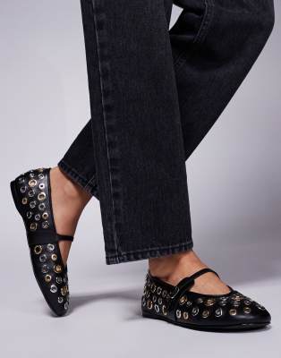 Steve Madden – Rejoice-S – Svarta ballerinaskor med öljetter - view 1