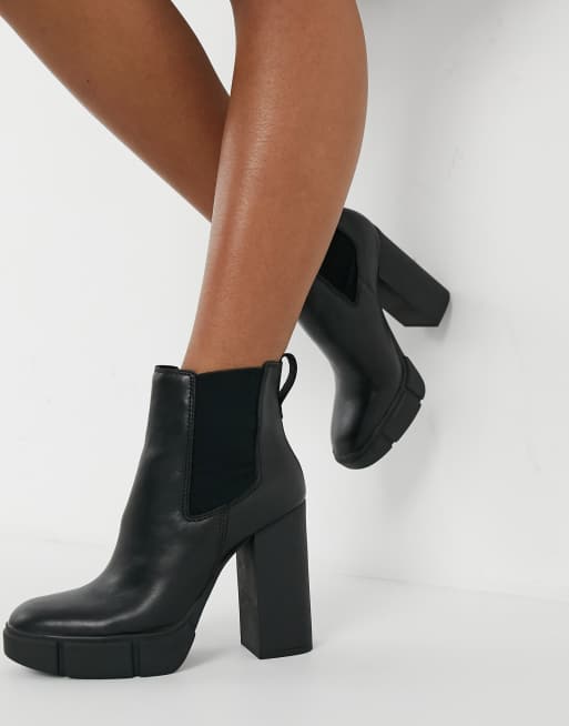 Steve Madden Revised heeled ankle boot in black leather ASOS