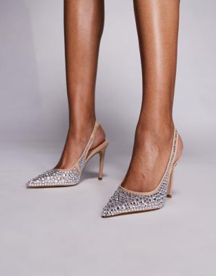  Reyes-R embellished slingback heeled shoes in beige