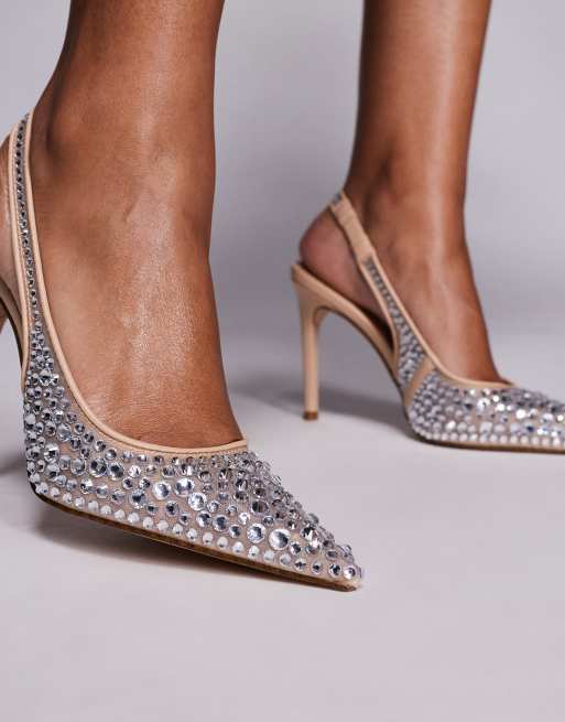 Steve Madden Reyes-R embellished slingback heeled shoes in beige