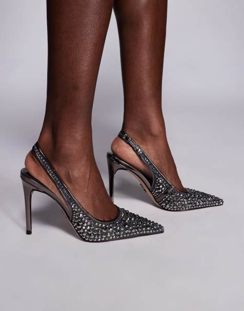 Steve Madden Reyes sling back heels in embellished pewter - view 1