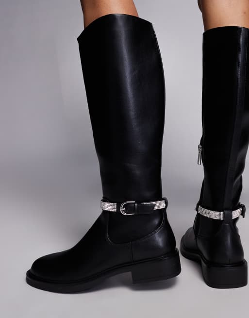 Steve Madden Riggs riding boots with embellsihed strap in black