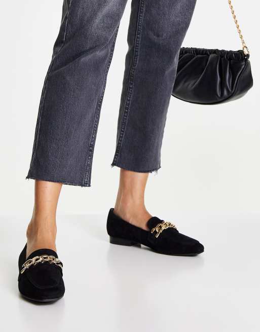 Steve Madden rilynne chain trim loafers in black suede | ASOS