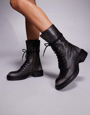 Steve Madden - Rory DK - Bottes à lacets en cuir vieilli - Marron