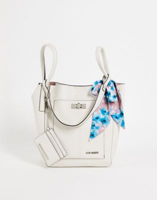 Steve Madden satchel bag with card case and detachable cross body and scarf in cream
