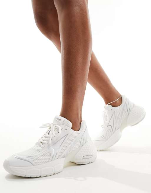 Steve Madden Satellite chunky sneakers in silver and white