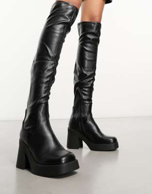 Steve Madden Seasons heeled over the knee boots in black PU - ASOS Price Checker