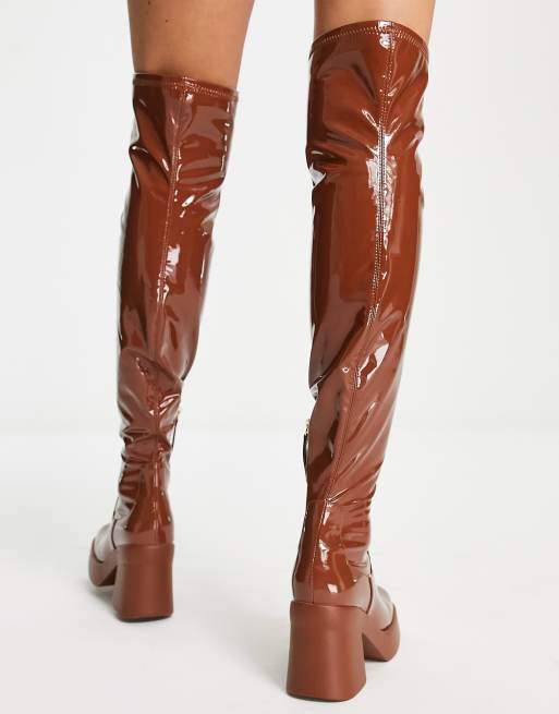 Over the knee 2024 cognac leather boots