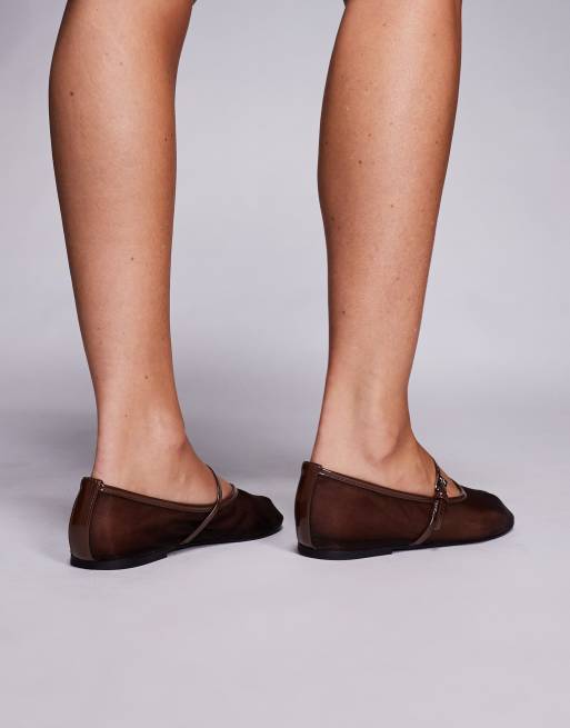 Steve Madden Sepia buckle detail ballet flats in mesh brown