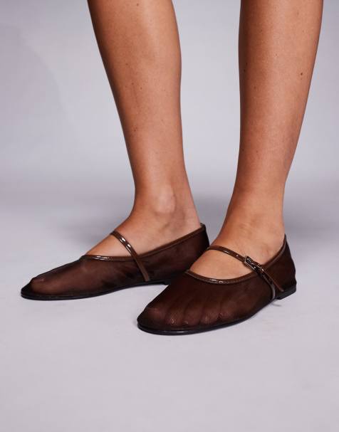 Steve Madden – Sepia – Płaskie siateczkowe balerinki w brązowym kolorze z klamrami - view 1