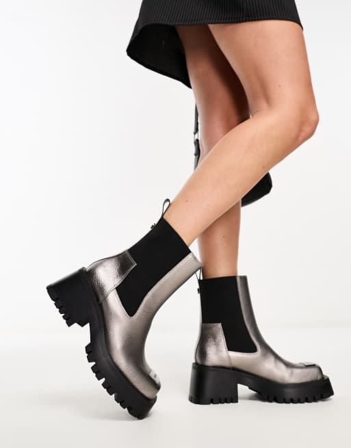 Steve Madden Sharpen chunky ankle boots with hardwear in pewter ASOS