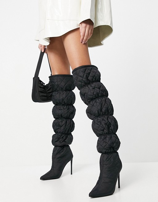 Steve Madden Silhouette over the knee boot with elasticated detail in black quilting