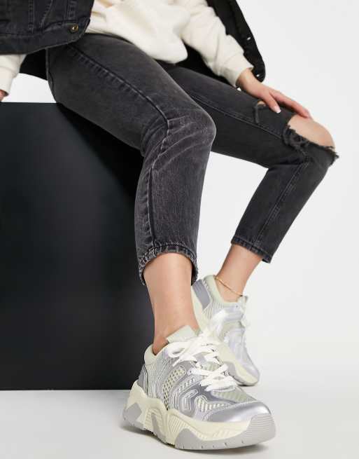 Steve Madden – Silverfärgade/vita grova sneakers