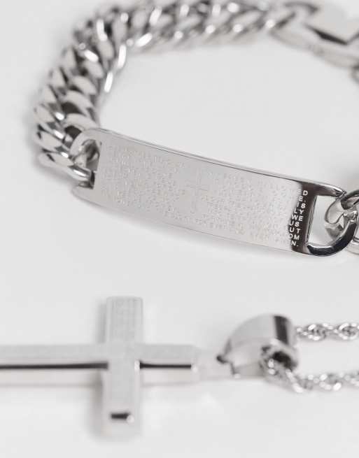 Steve Madden – Silverfärgat gåvoset med halsband med kors och kedjearmband, 2 av 4