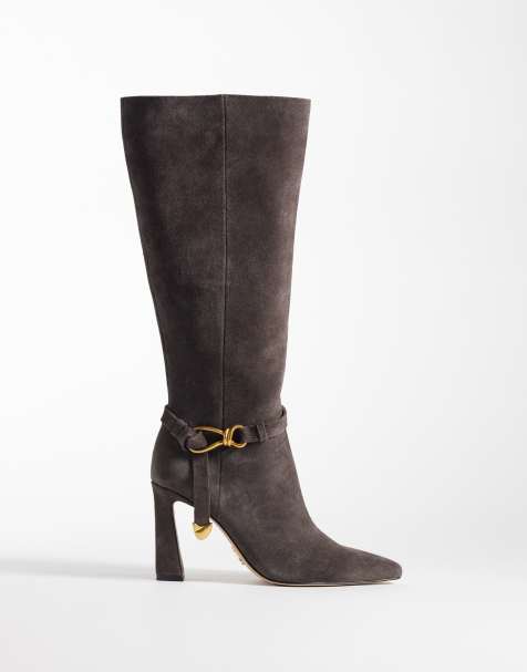 Steve Madden – Sirens – Brązowe, zamszowe kozaki do kolan, na obcasie, z ozdobną sprzączką - view 1