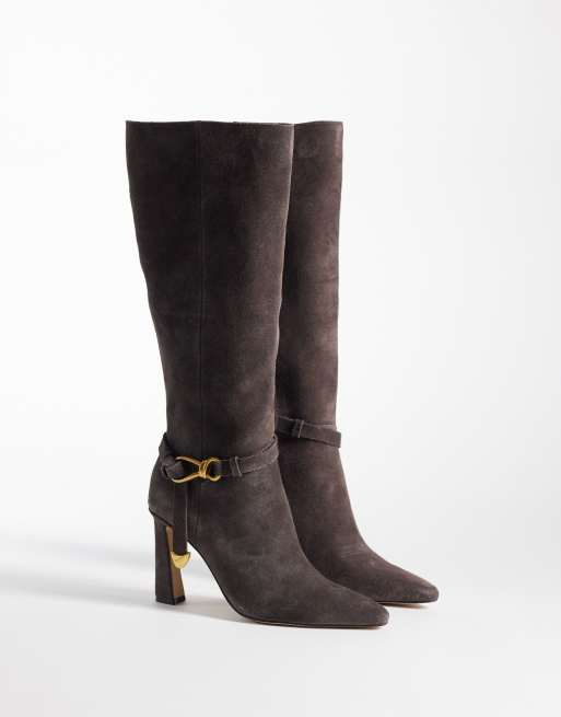 Steve Madden – Sirens – Bruna, knähöga boots i mocka med klack och spänne, 2 av 4