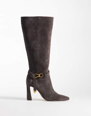 Steve Madden Sirens Heeled Knee Boots With Buckle Detail In Animal Print