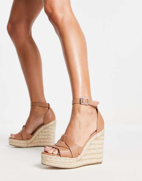 Steve Madden Sivian cross strap espadrille wedges in camel faux leather - view 1